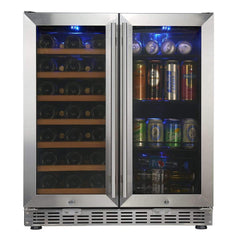 KBUSF66BW 30" Under Counter Low-E Glass Door Wine and Beer Cooler Combo