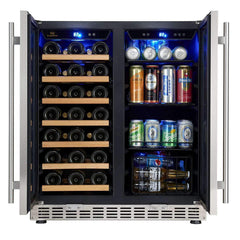 KBUSF66BW 30" Under Counter Low-E Glass Door Wine and Beer Cooler Combo