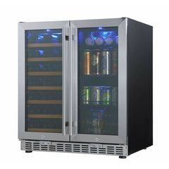 KBUSF66BW 30" Under Counter Low-E Glass Door Wine and Beer Cooler Combo