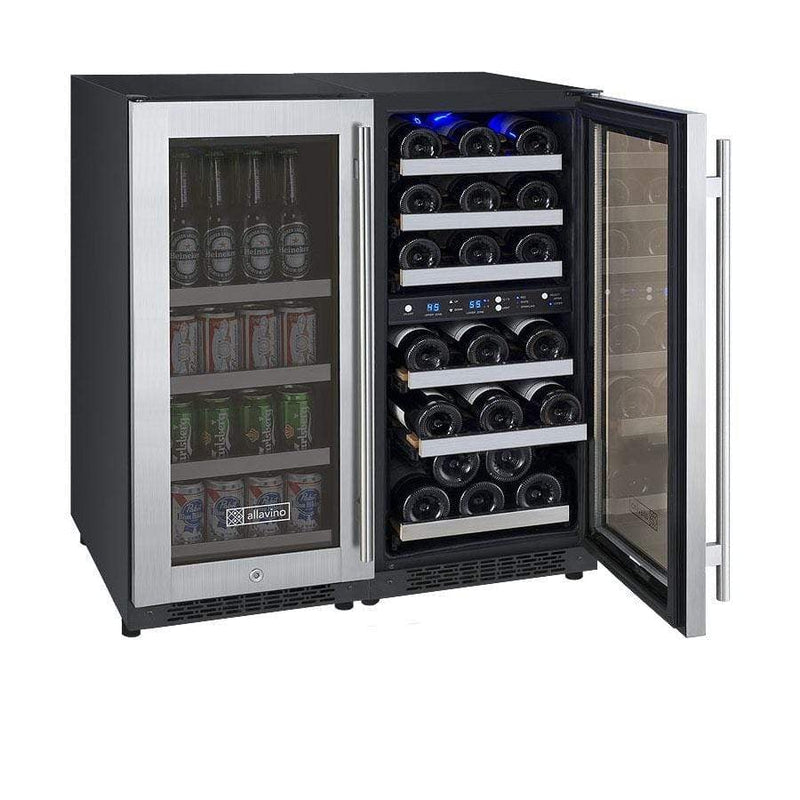 Allavino FlexCount II Tru-Vino 30 Bottle/88 Can Three Zone Stainless Steel Beverage/Wine Fridge 3Z-VSWB15-3S20