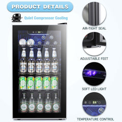 Antarctic Star Beverage Refrigerator Cooler -120 Can Mini Fridge Glass Door  Clear Front Door